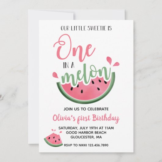 Eén in een Melon Watermelon First Birthday Kaart (Voorkant)
