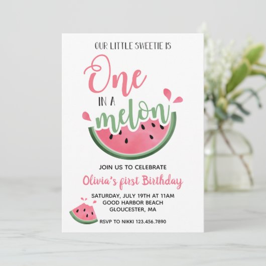 Eén in een Melon Watermelon First Birthday Kaart (Staand voorkant)