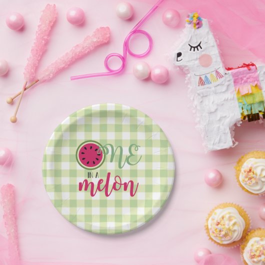 Eén in een Melon Watermelon First Birthday Paper P Papieren Bordje (Feest)