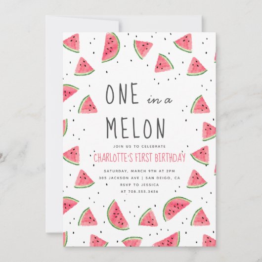 Een in een Melon Watermelon First Birthday Party Kaart (Voorkant)