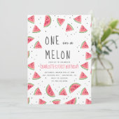 Een in een Melon Watermelon First Birthday Party Kaart (Staand voorkant)