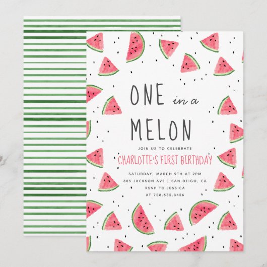 Een in een Melon Watermelon First Birthday Party Kaart (Voorkant / Achterkant)