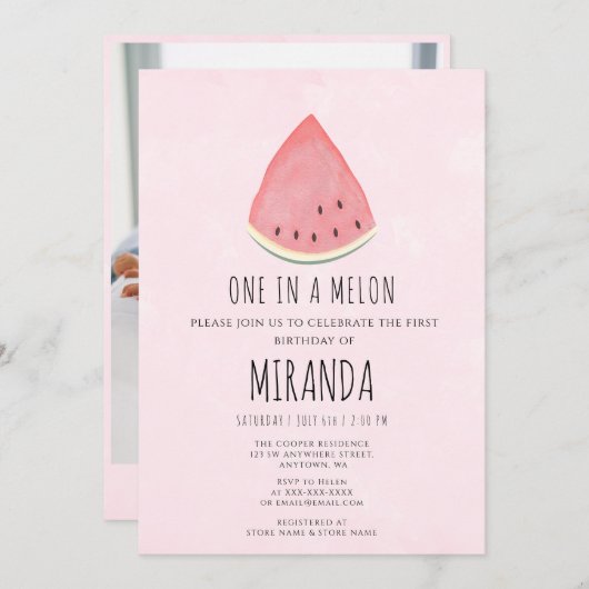 Een in een Melon Watermelon First Birthday Party Kaart (Voorkant / Achterkant)