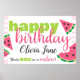 Eén in een Melon Watermelon Happy Birthday Custom Poster