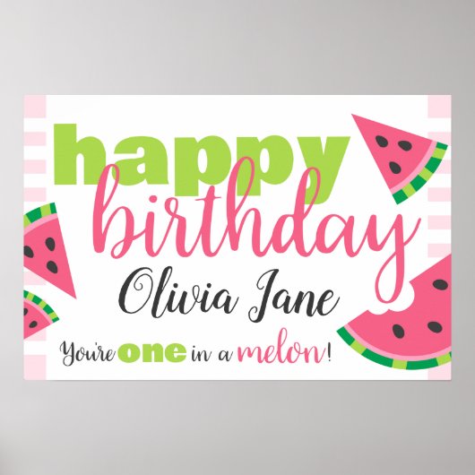 Eén in een Melon Watermelon Happy Birthday Custom Poster (Voorkant)