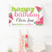 Eén in een Melon Watermelon Happy Birthday Custom Spandoek (Insitu)