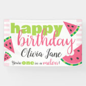 Eén in een Melon Watermelon Happy Birthday Custom Spandoek (Horizontaal)