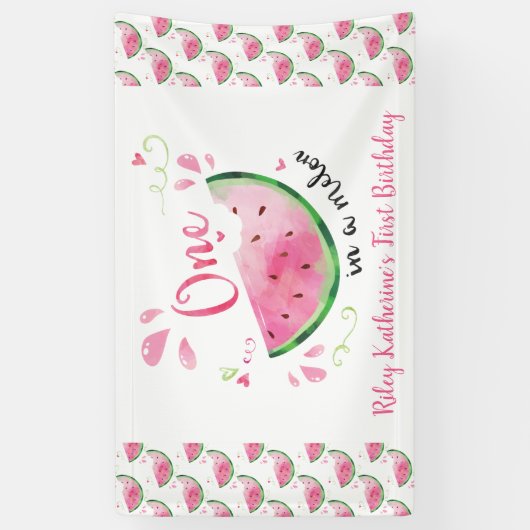 Eén in een Melon Watermelon op de eerste verjaarda Spandoek (Verticaal)