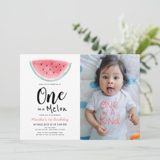 Eén in een Melon Waterverf 1e verjaardag Foto Uitn Kaart (Staand voorkant)