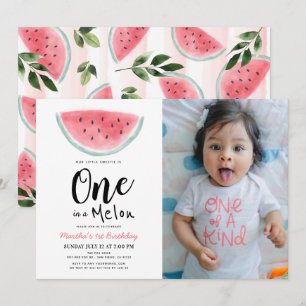 Eén in een Melon Waterverf 1e verjaardag Foto Uitn Kaart