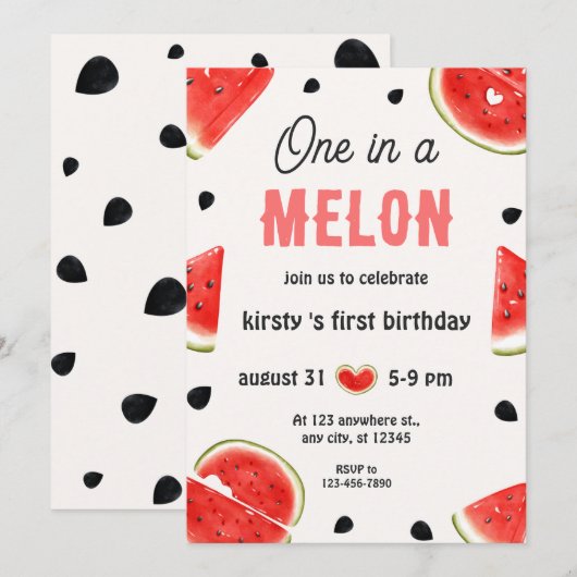 Eén in een Melon Waterverf eerste verjaardag Kaart (Voorkant / Achterkant)