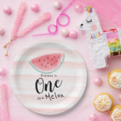 Eén in een Melon Waterverf Watermeloen Stripe Papieren Bordje (Feest)