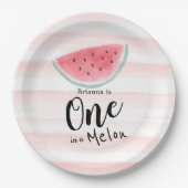 Eén in een Melon Waterverf Watermeloen Stripe Papieren Bordje (Voorkant)