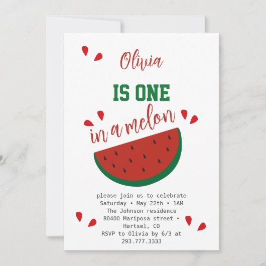 Eén in een Watermeloen Eerste Verjaardag Watermelo Kaart (Voorkant)