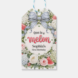 Eén in een watermeloen Watermeloen Bloemige Eerste Cadeaulabel