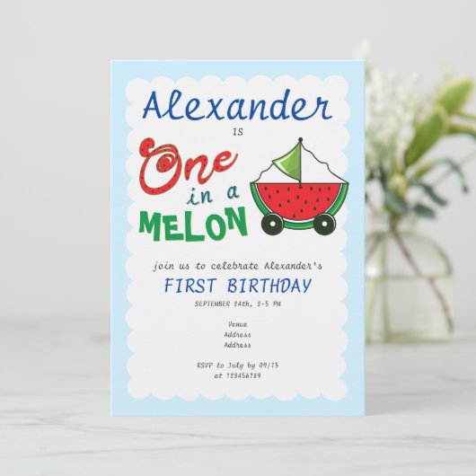 Een in Melon Blue Schattige Boat Pull Speelgoed 1s Kaart (Staand voorkant)