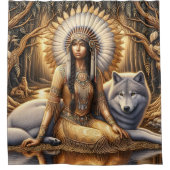 Een Indiaanse vrouw deelt een band met een wolf Douchegordijn (Voorkant)