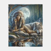 Een Indiaanse vrouw en haar trouwe wolf metgezel Fleece Deken (Voorkant)