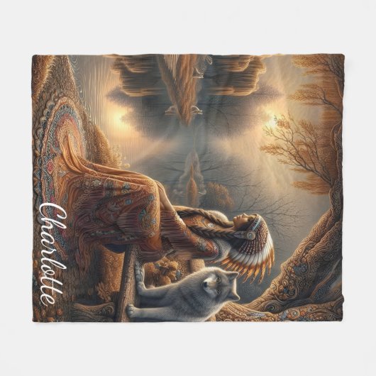 Een Indiaanse vrouw en haar trouwe wolf metgezel Fleece Deken (Voorkant (Horizontaal))