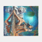 Een Indiaanse vrouw en haar trouwe wolf metgezel Fleece Deken (Voorkant (Horizontaal))