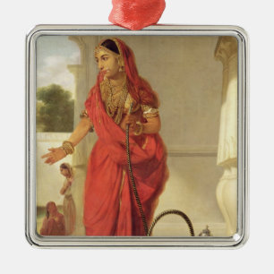 Een Indiaas dansmeisje met een Hookah, 1772 (olie Metalen Ornament