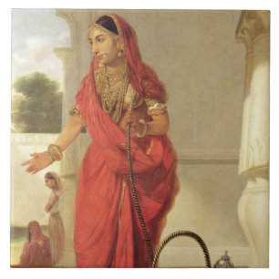 Een Indiaas dansmeisje met een Hookah, 1772 (olie Tegeltje