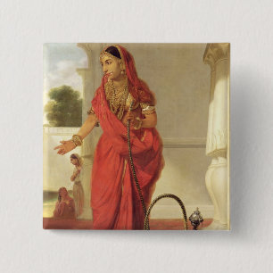 Een Indiaas dansmeisje met een Hookah, 1772 (olie  Vierkante Button 5,1 Cm