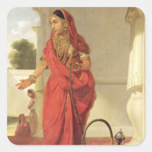 Een Indiaas dansmeisje met een Hookah, 1772 (olie  Vierkante Sticker