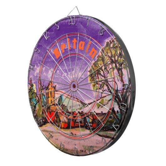 Een Indiyllisch Brits dorp & Dark Sky schets Dartbord (Voorkant Rechts)