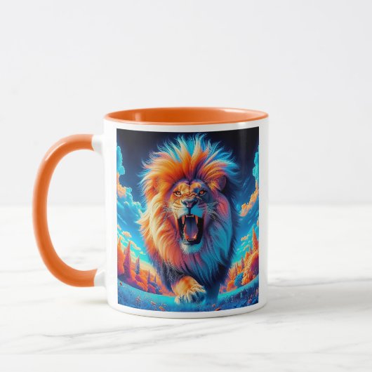 Een indrukwekkende leeuw die ruwt. mok (Links)