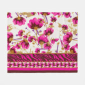 Een ingewikkeld bloemmotief in roze en wit, art fleece deken (Voorkant (Horizontaal))