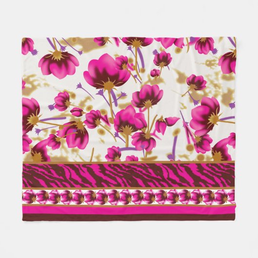 Een ingewikkeld bloemmotief in roze en wit, art fleece deken (Voorkant (Horizontaal))