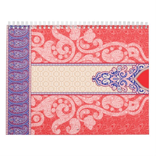 Een ingewikkeld paisley patroon met levendige rode kalender (Hoes)