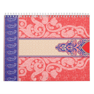 Een ingewikkeld paisley patroon met levendige rode kalender