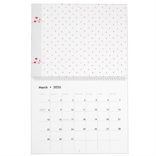 Een ingewikkeld zwart-wit bloemontwerp set aga kalender (Mar 2026)