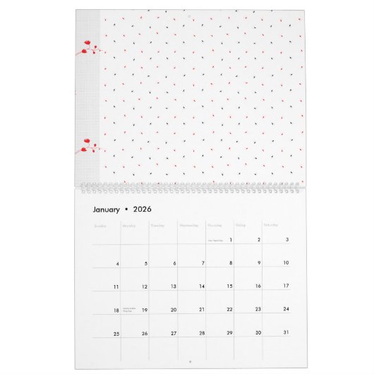 Een ingewikkeld zwart-wit bloemontwerp set aga kalender (Jan 2026)