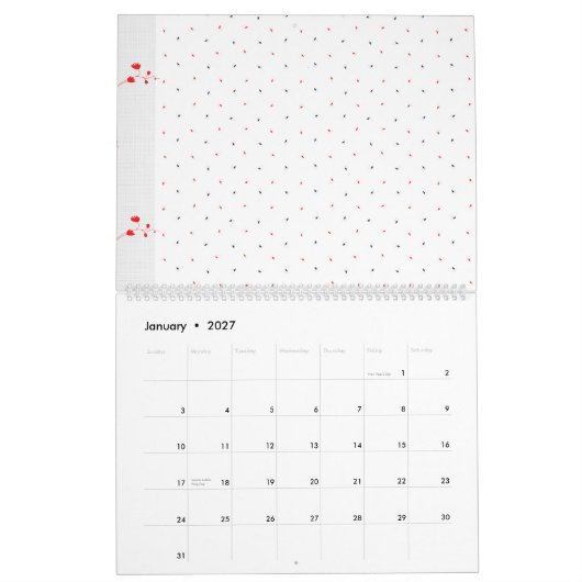 Een ingewikkeld zwart-wit bloemontwerp set aga kalender (Jan 2027)