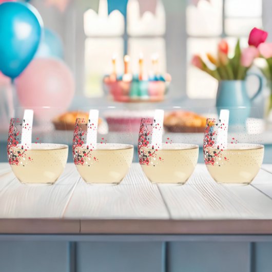Een ingewikkeld zwart-wit bloemontwerp set aga wijnglas zonder voet (Insitu (Baby Shower))