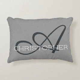 Een Initiaal aangepaste naam Sjabloon grijs zwart  Accent Kussen