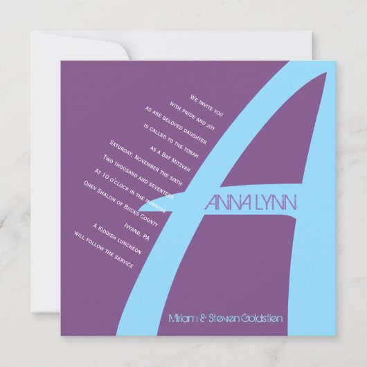 Een INITIAAL Bar Bat Mitswa Uitnodiging (Voorkant)