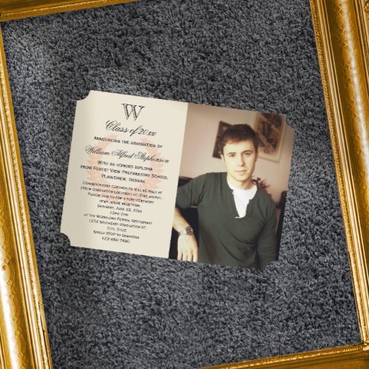 Eén Initiaal Monogram Oranje Foto Afstuderen Kaart