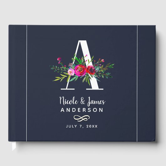Een initiële monogram bloemnaam bruiloft met lette gastenboek (Voorkant)