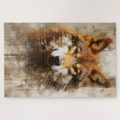 Een inktschilderij van een wolvenpuzzel legpuzzel (Horizontaal)