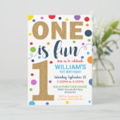 Eén is de Fun Birthday Invitation 1st Birthday Kaart (Staand voorkant)