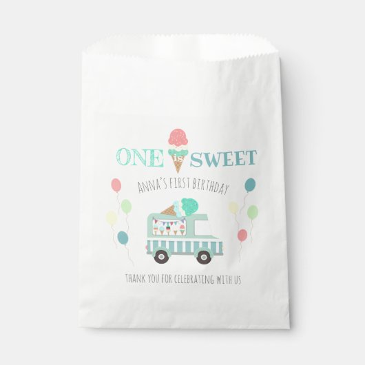 Een is een zoete ijstruck op de eerste verjaardag bedankzakje (Voorkant)