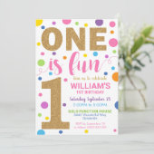Een is het Fun Birthday Invitation Girl 1e verjaar Kaart (Staand voorkant)