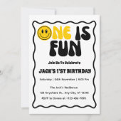 Een is leuk jongetje eerste verjaardag kaart (Voorkant)