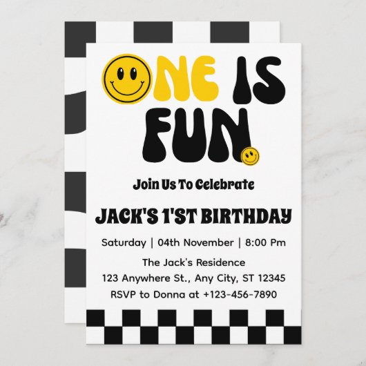 Een is leuk jongetje eerste verjaardag kaart (Voorkant / Achterkant)