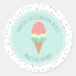 Een is Sweet Ice Cream First Birthday Favor Ronde Sticker