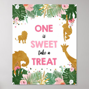 Eén is Sweet Safari Animals Girl Birthday Sign Poster
